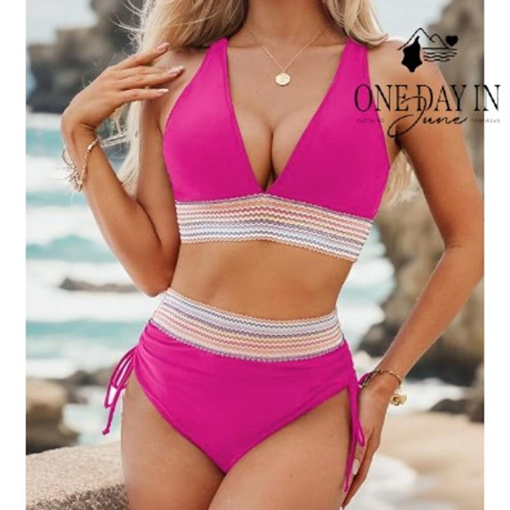 Blooming Jelly High Waist Drawstring Bikini Swimsuit Size M